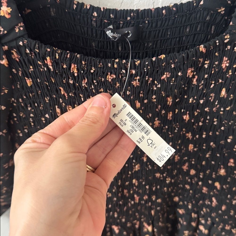 Madewell Lucie Elbow Sleeve Smocked Wide Leg Jumpsuit Stem Scatter 0 nwt - Picture 4 of 6